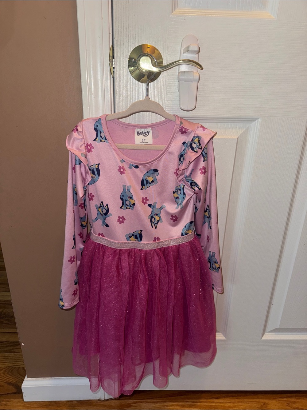 Girls Pink Penguin Tulle Party Dress - Long Sleeve